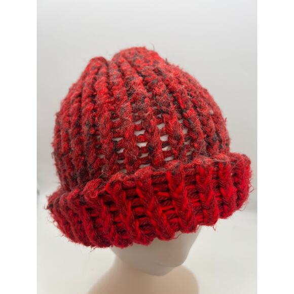 Women's woven red and black knit cap hat ski hat boho small - Picture 2 of 8